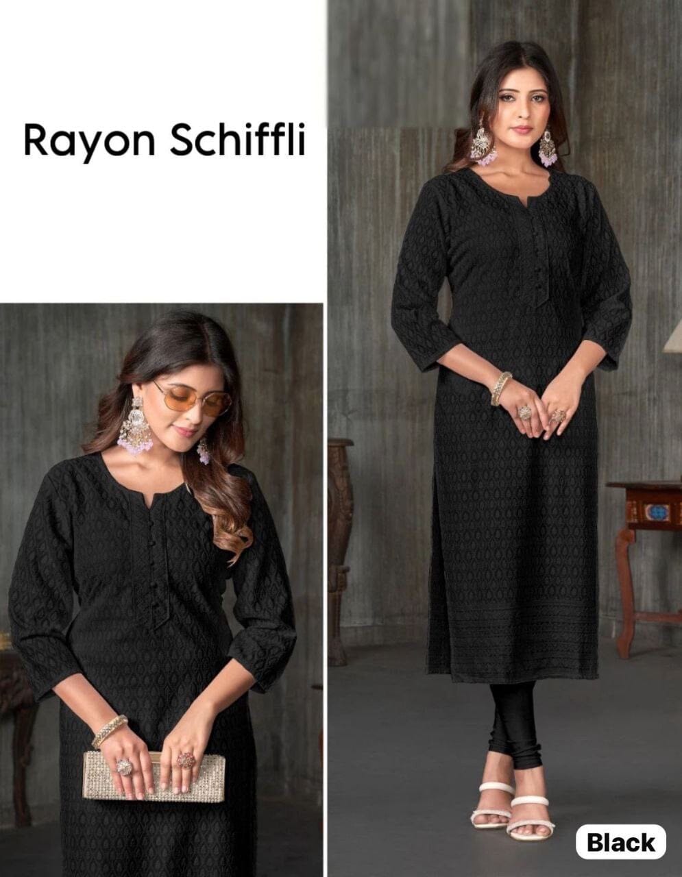 Rayon Schiffli Kurti in 6 colors Kurti Shopin Di Apparels
