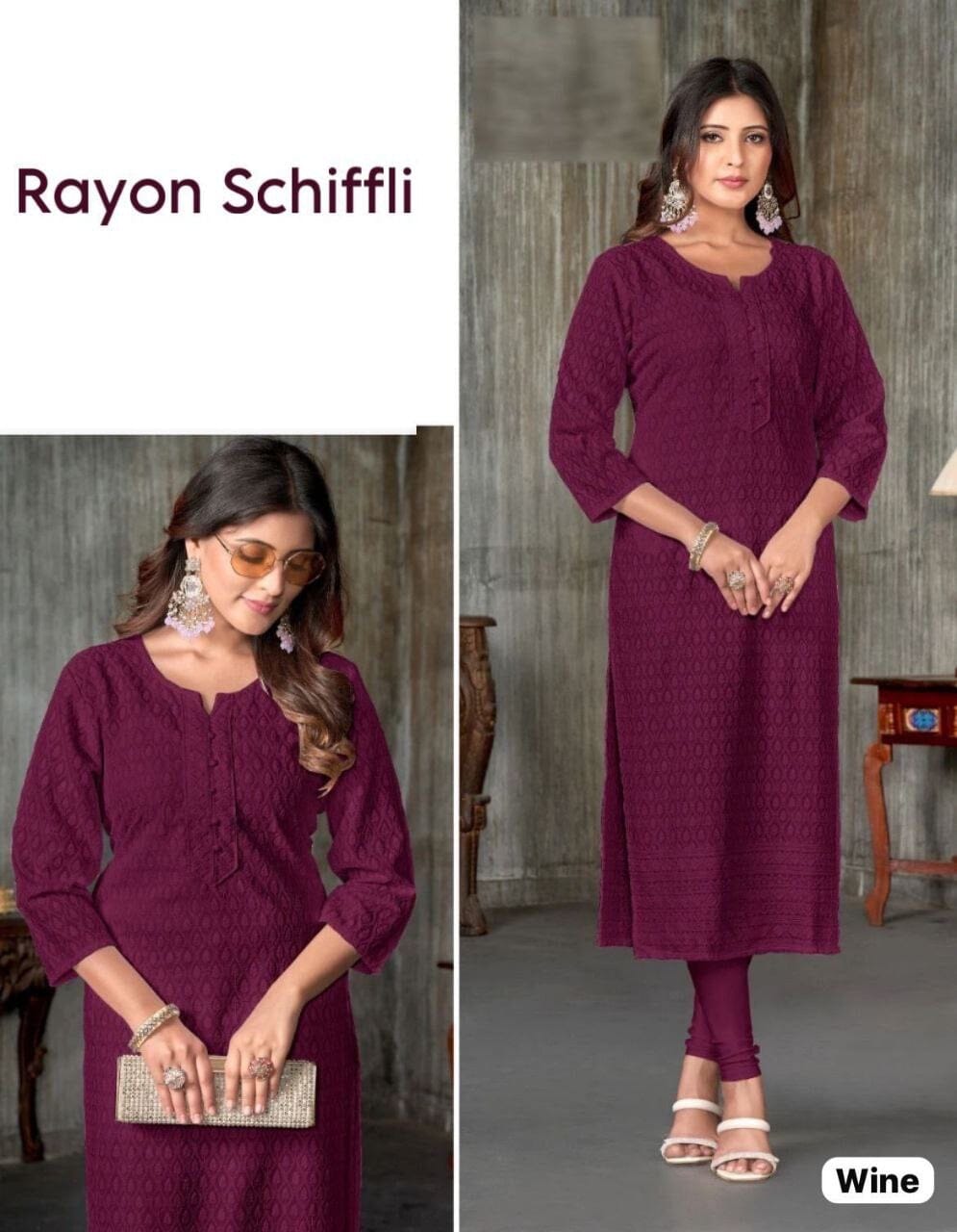 Rayon Schiffli Kurti in 6 colors Kurti Shopin Di Apparels
