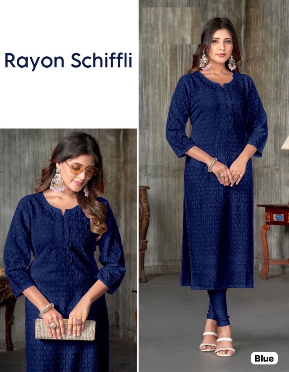 Rayon Schiffli Kurti in 6 colors Kurti Shopin Di Apparels