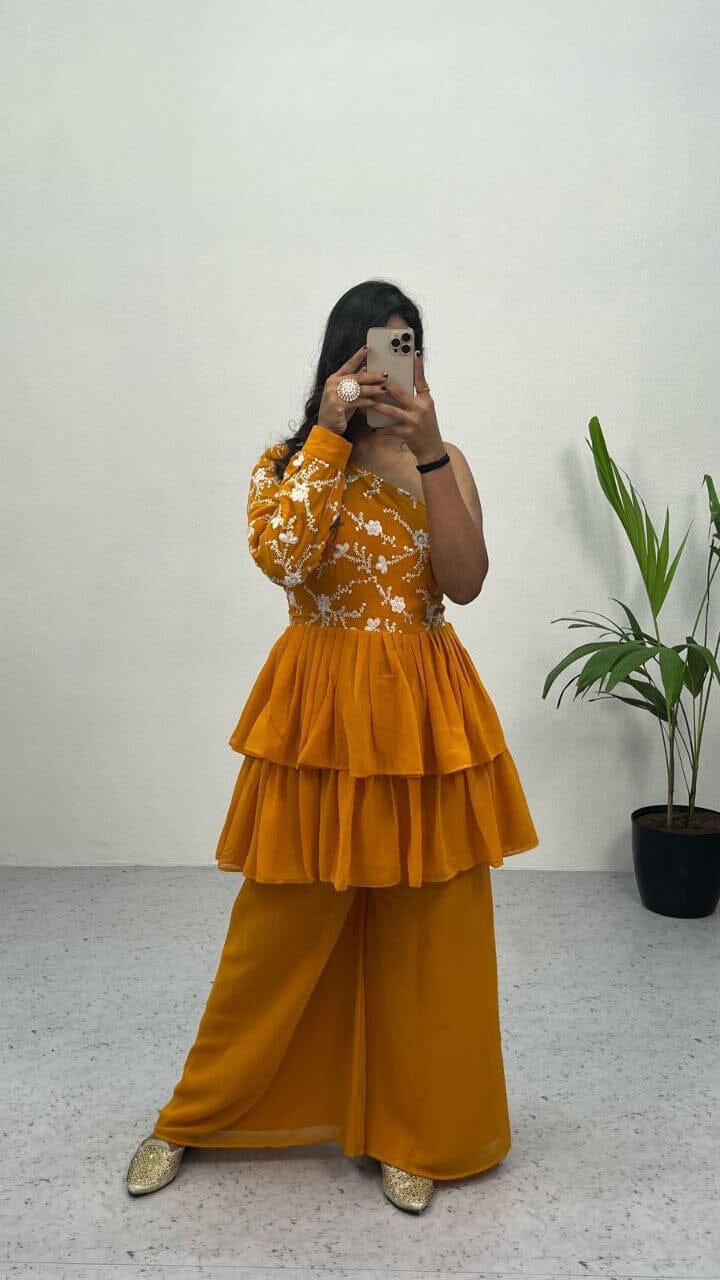 RC 263 Designer Heavy Georgette Top and Palazzo Suit Ready Made Designer Suits Shopin Di Apparels