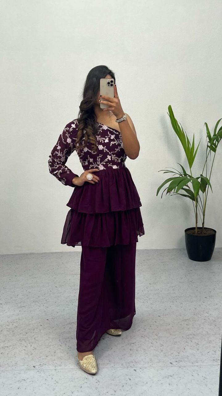 RC 263 Designer Heavy Georgette Top and Palazzo Suit Ready Made Designer Suits Shopin Di Apparels
