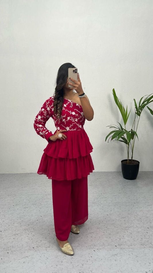 RC 263 Designer Heavy Georgette Top and Palazzo Suit Ready Made Designer Suits Shopin Di Apparels