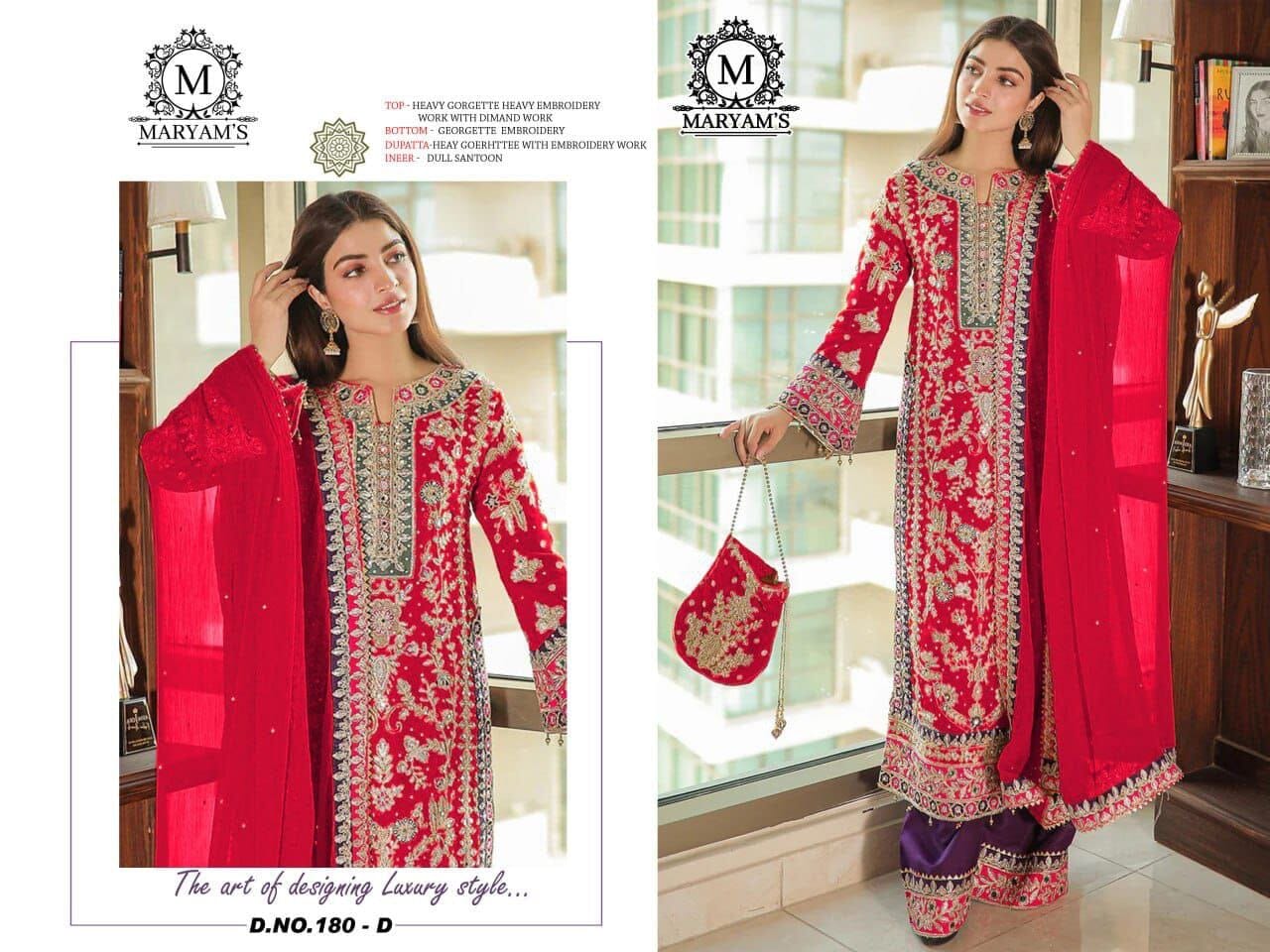 Red Chinnon Silk Jari Sequence & Coding Embroidered Designer Pakistani Plazzo Suit Designer Suits Shopin Di Apparels