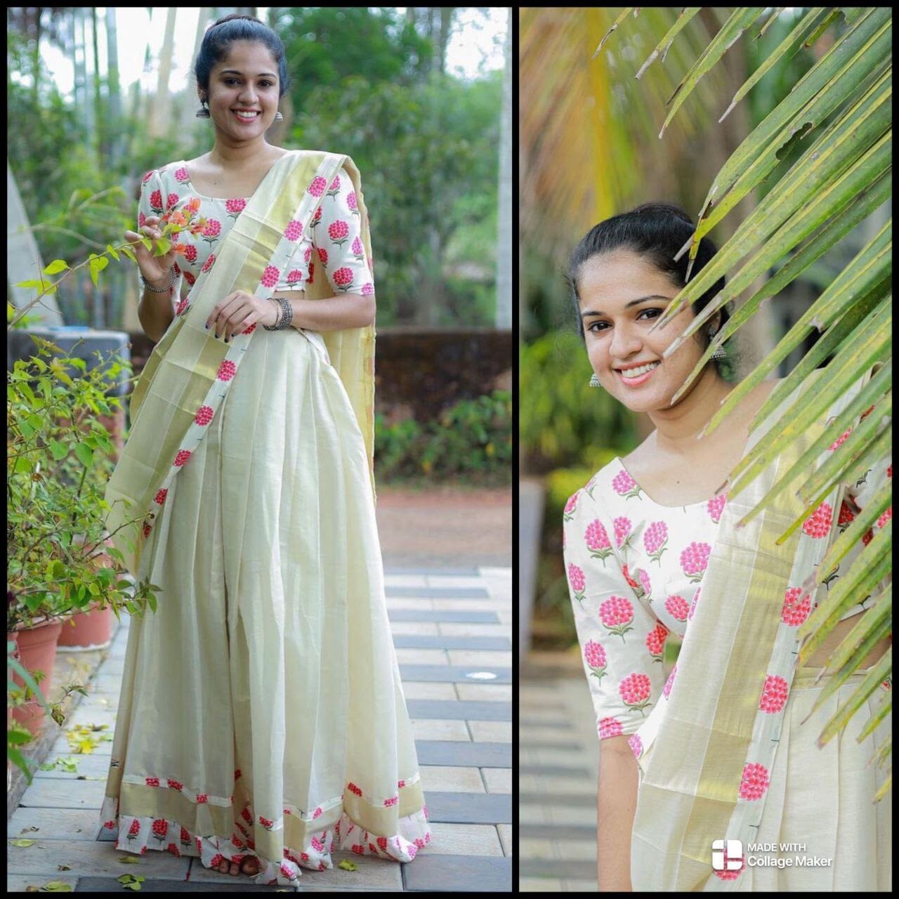 Red Kalamkari Printed Blouse and Half Saree Onam Collection Shopin Di Apparels