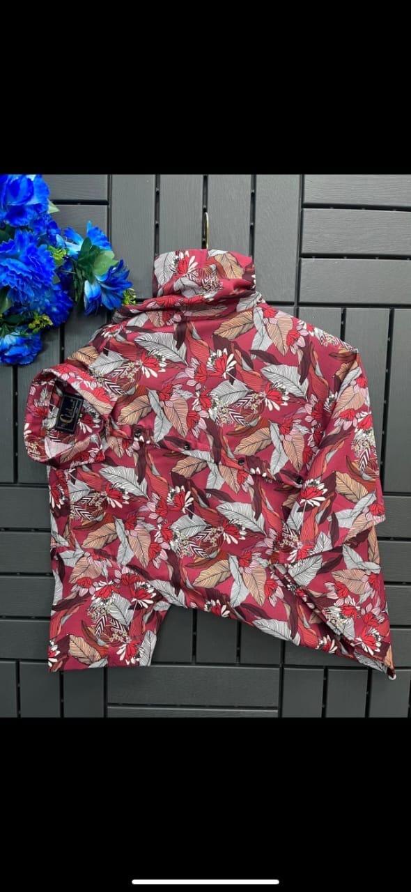 Red Leaf Men’s Short Sleeve Printed Cotton Shirt Men’s Shirt Shopin Di Apparels