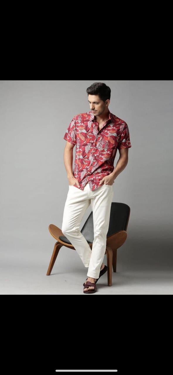 Red Leaf Men’s Short Sleeve Printed Cotton Shirt Men’s Shirt Shopin Di Apparels
