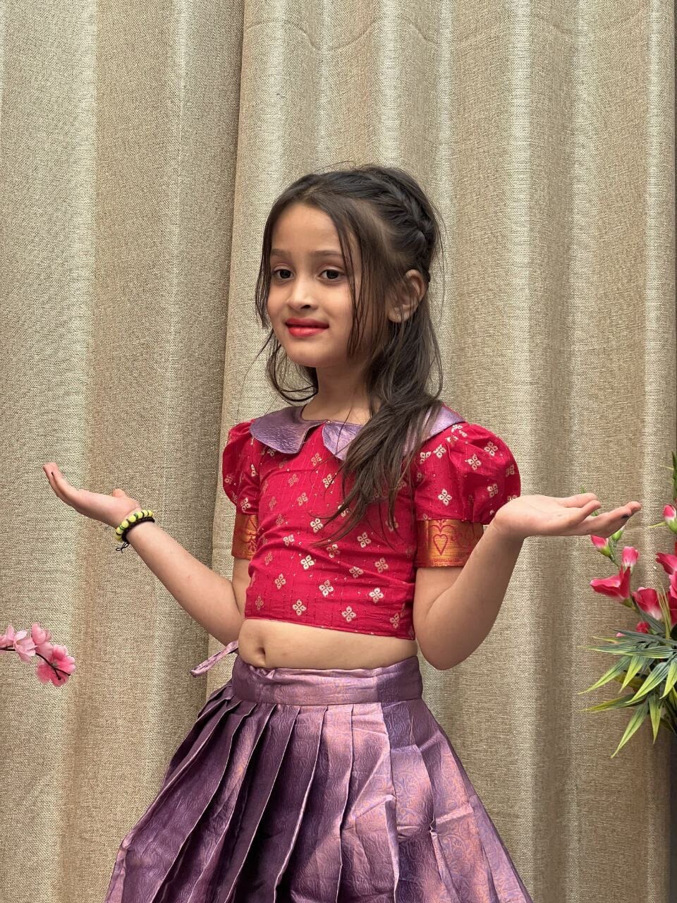 Red Purple Lichi Silk Kid’s Lehenga Choli Kid's Lehenga Shopin Di Apparels