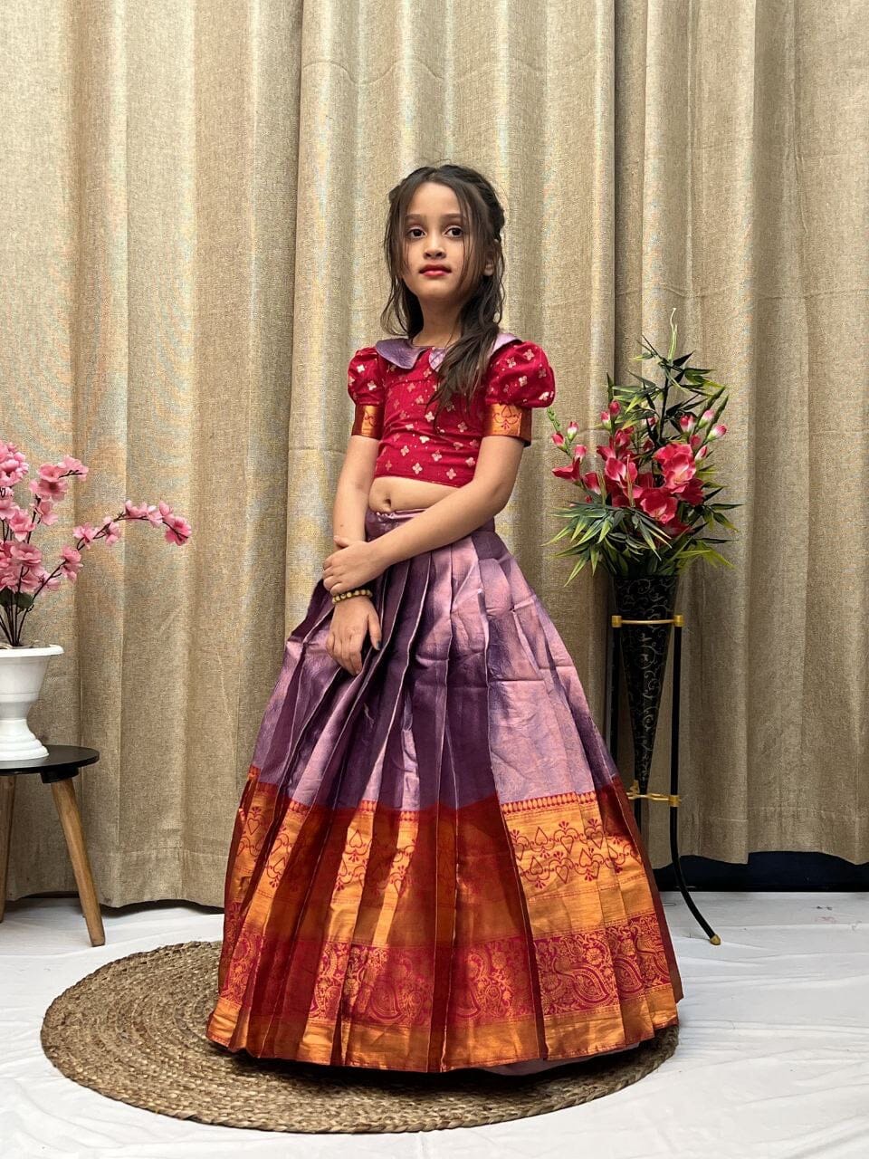 Red Purple Lichi Silk Kid’s Lehenga Choli Kid's Lehenga Shopin Di Apparels
