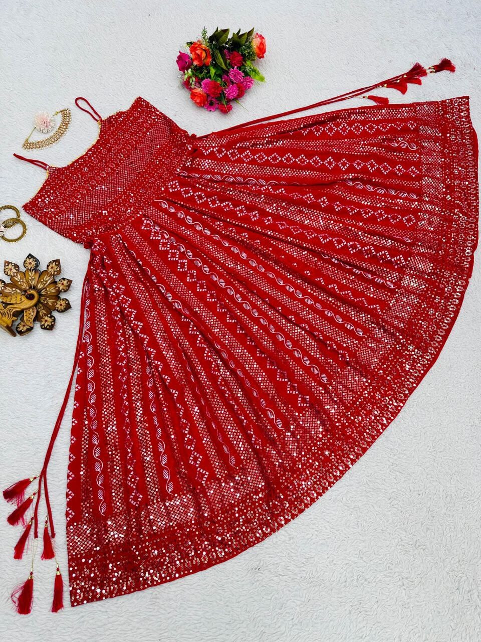 Red Sequence Work Sleeveless Gown Designer Gown Shopin Di Apparels