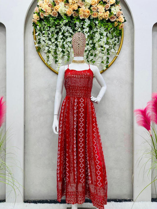Red Sequence Work Sleeveless Gown Designer Gown Shopin Di Apparels