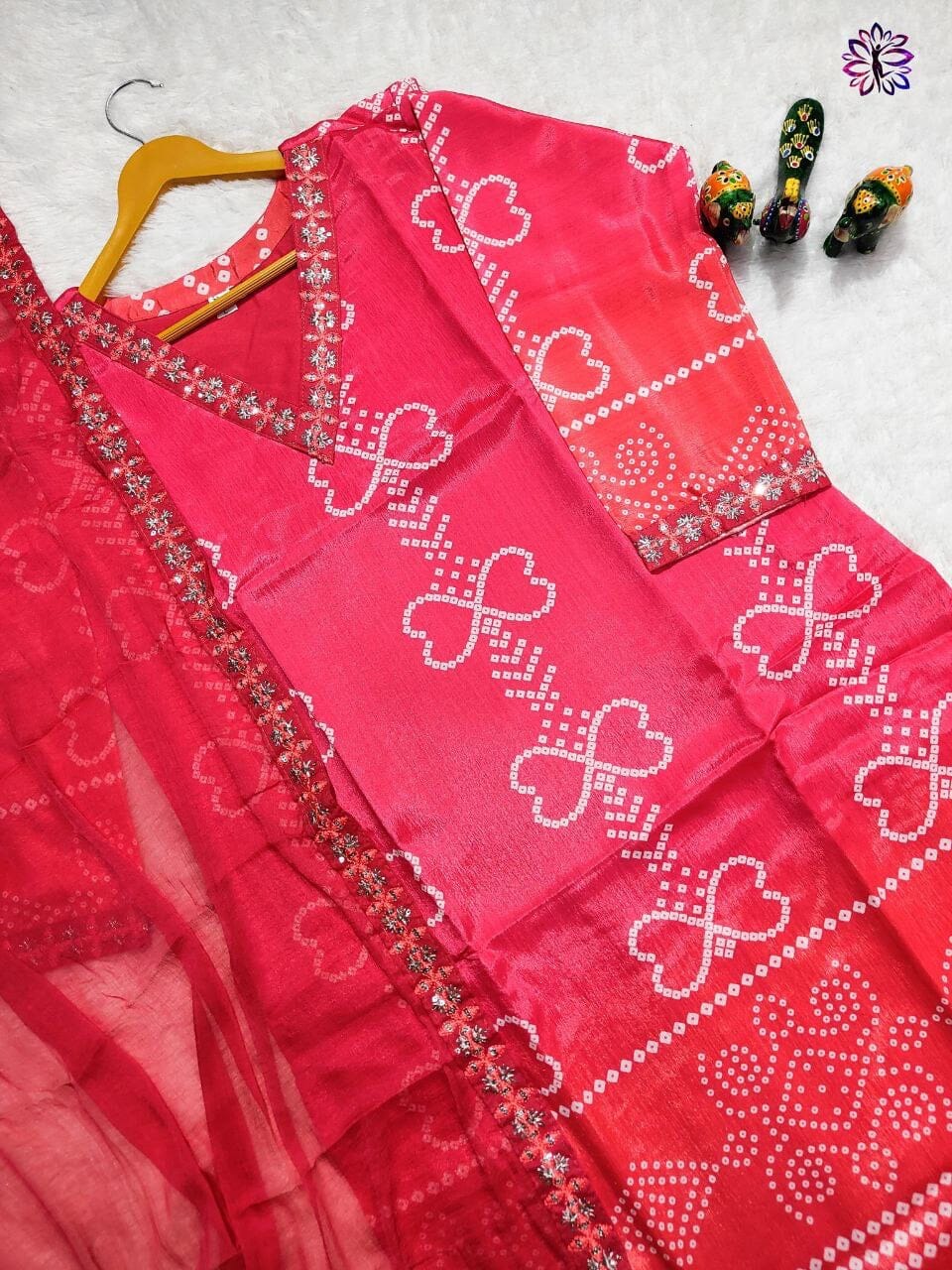 Red Soft Chinon Silk Embroidered Designer Readymade Suit Ready Made Designer Suits Shopin Di Apparels