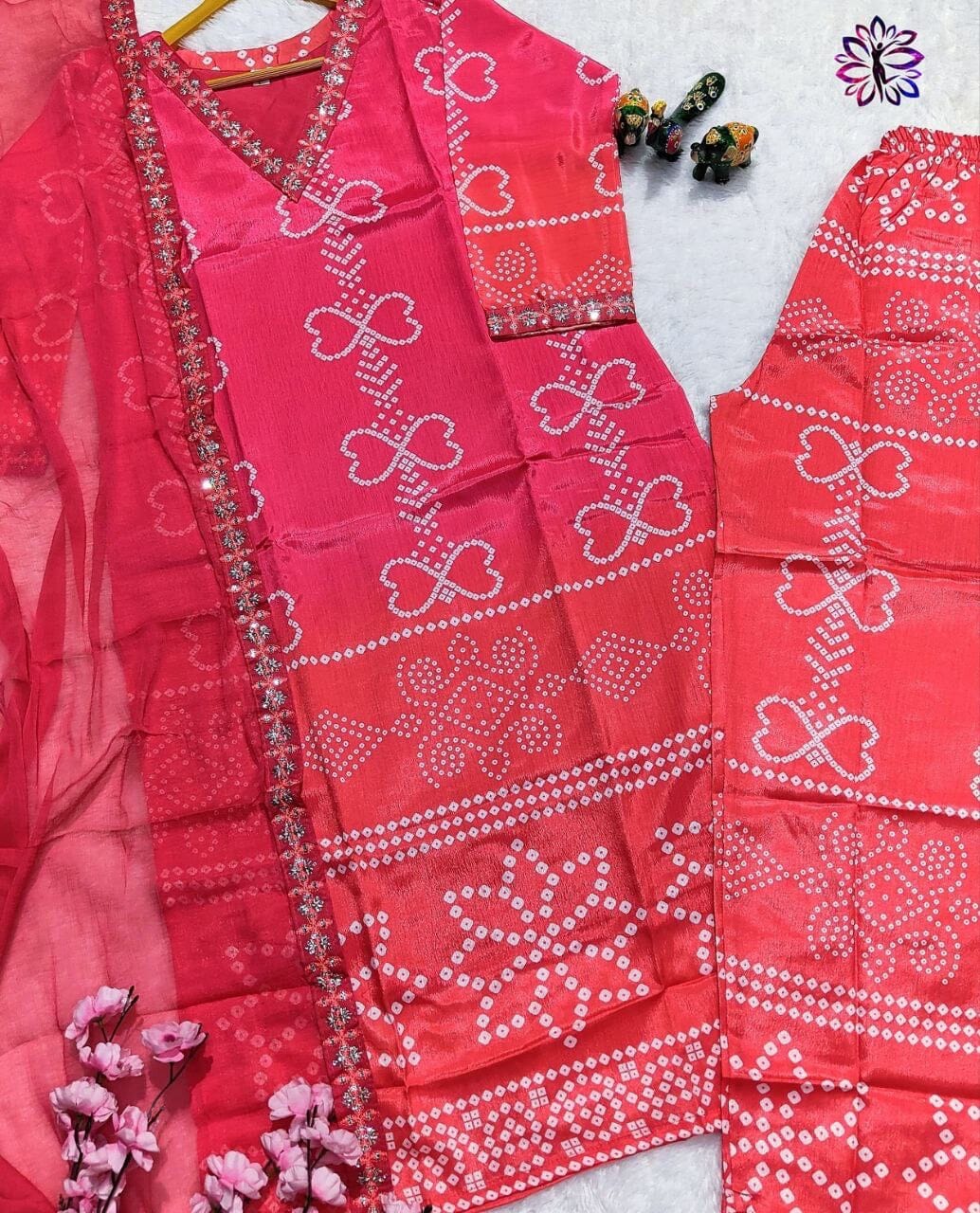 Red Soft Chinon Silk Embroidered Designer Readymade Suit Ready Made Designer Suits Shopin Di Apparels