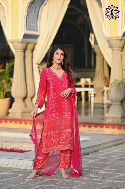Red Soft Chinon Silk Embroidered Designer Readymade Suit Ready Made Designer Suits Shopin Di Apparels