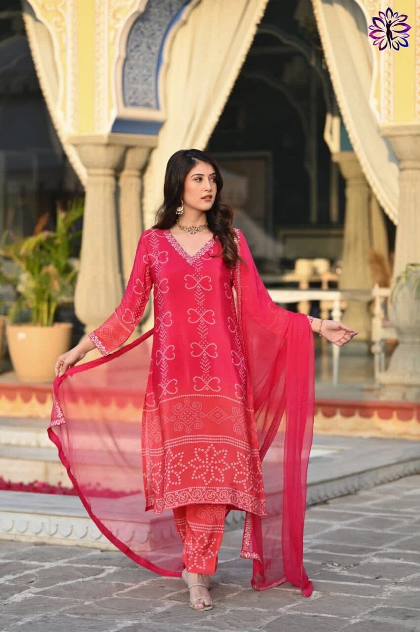 Red Soft Chinon Silk Embroidered Designer Readymade Suit Ready Made Designer Suits Shopin Di Apparels