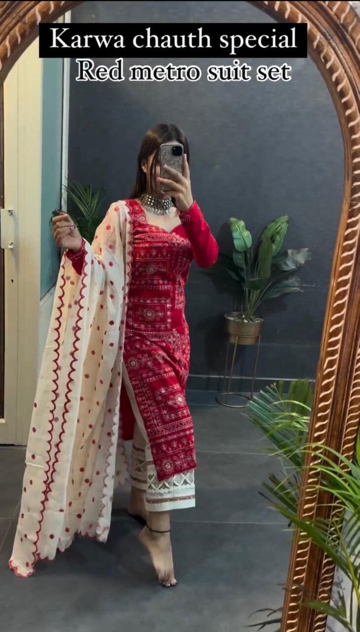 Roman Silk Top Bottom & Dupatta Set Kurti with Bottom and Dupatta Shopin Di Apparels