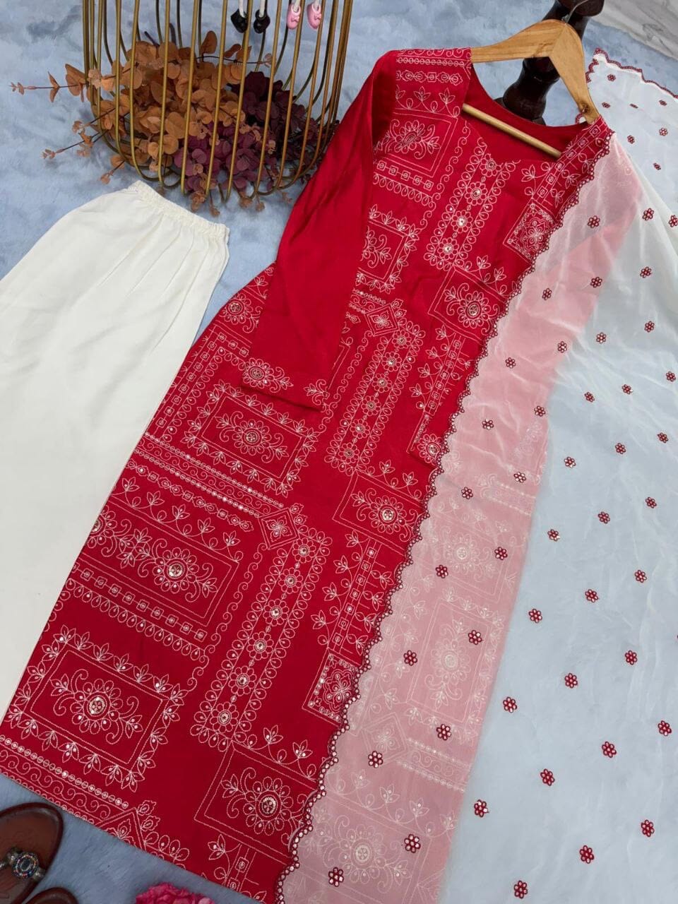 Roman Silk Top Bottom & Dupatta Set Kurti with Bottom and Dupatta Shopin Di Apparels