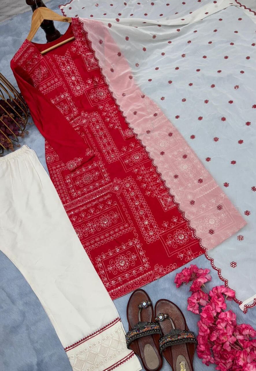 Roman Silk Top Bottom & Dupatta Set Kurti with Bottom and Dupatta Shopin Di Apparels