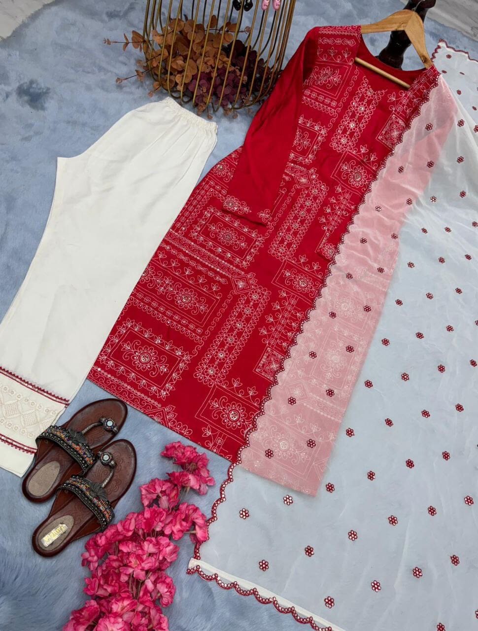 Roman Silk Top Bottom & Dupatta Set Kurti with Bottom and Dupatta Shopin Di Apparels