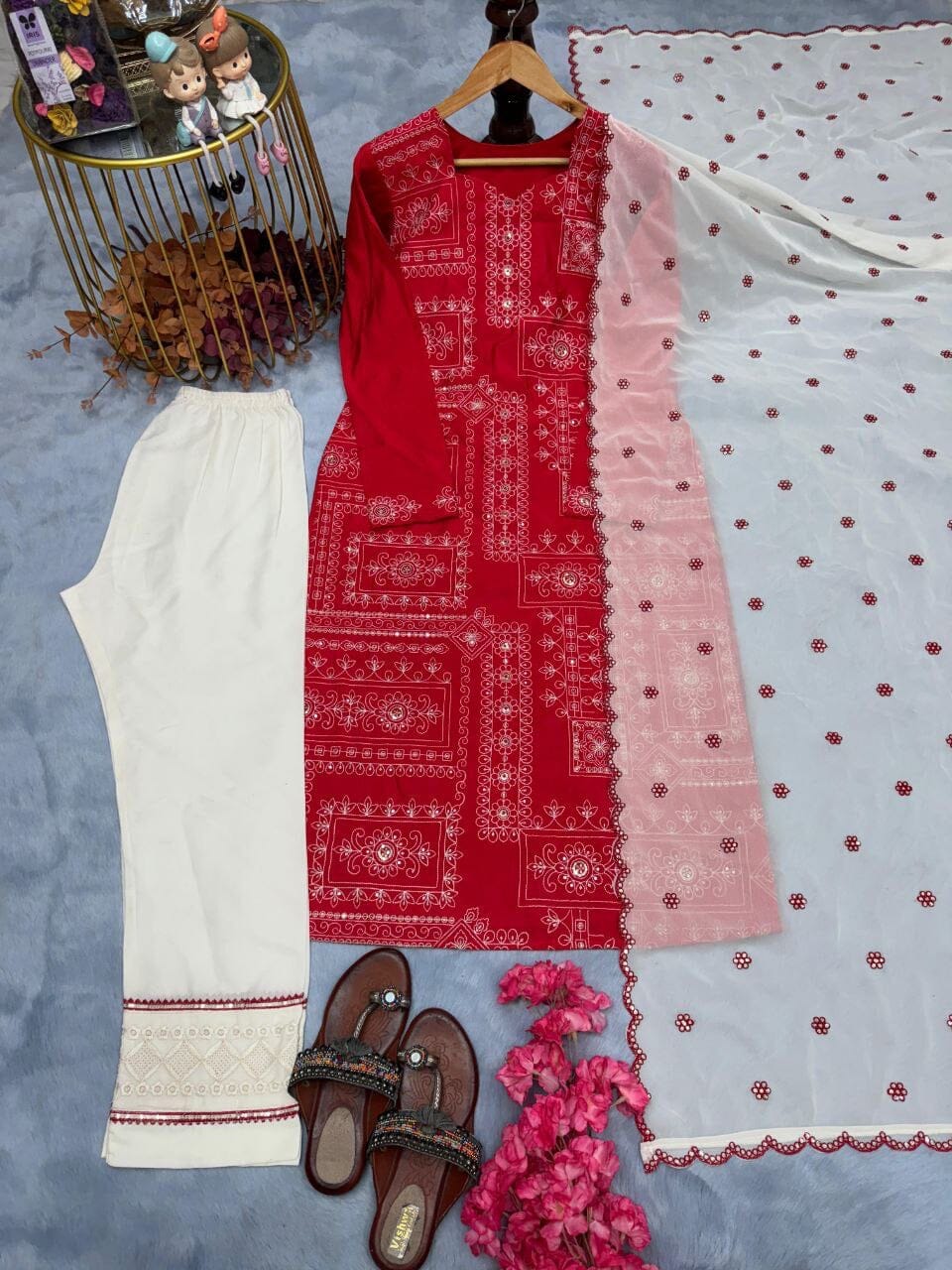 Roman Silk Top Bottom & Dupatta Set Kurti with Bottom and Dupatta Shopin Di Apparels