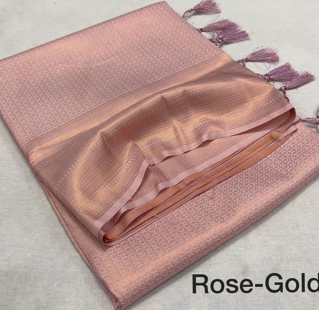 Rose Gold Kubera Pattu Silk Saree Rich Pallu & Brocade Kubera Silk Blouse Silk Saree Shopin Di Apparels