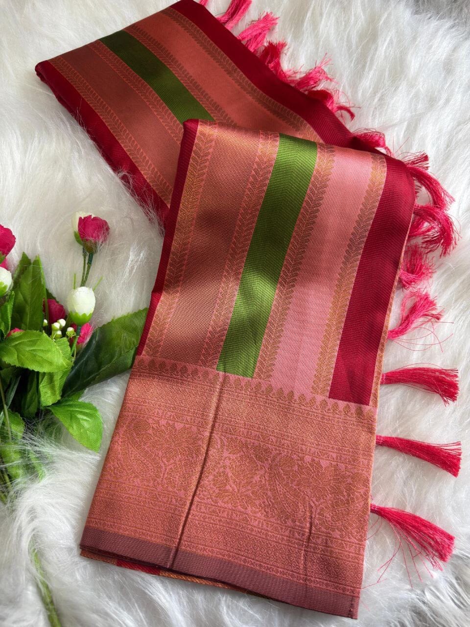 Rose Red Soft Banarasi Grand Rich Pallu with Brocade Blouse Banarasi Saree Shopin Di Apparels