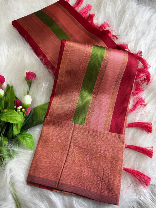 Rose Red Soft Banarasi Grand Rich Pallu with Brocade Blouse Banarasi Saree Shopin Di Apparels