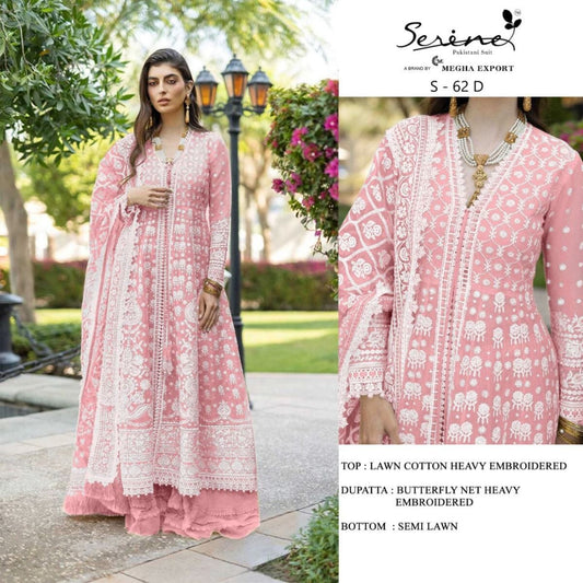 S 62 D Lawn Cotton Heavy Embroidered Long Straight Cut Pakistani Suit Ready Made Designer Suits Serene