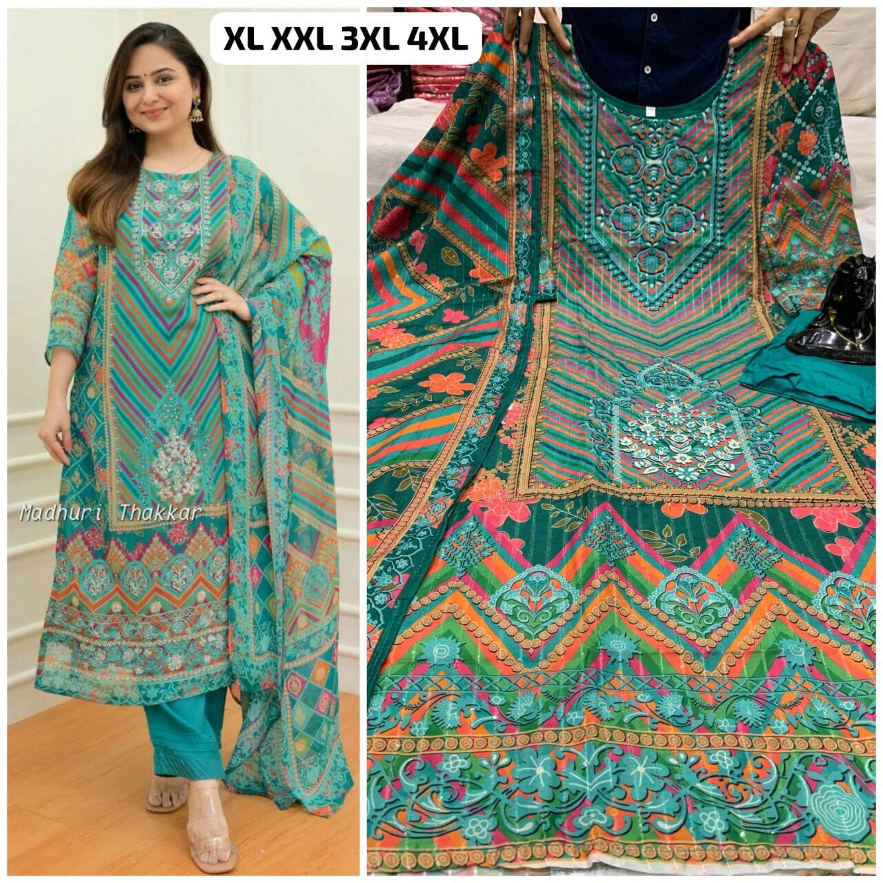 Sea Blue Work Kurti with Dupatta and Bottom Kurti with Bottom and Dupatta Shopin Di Apparels