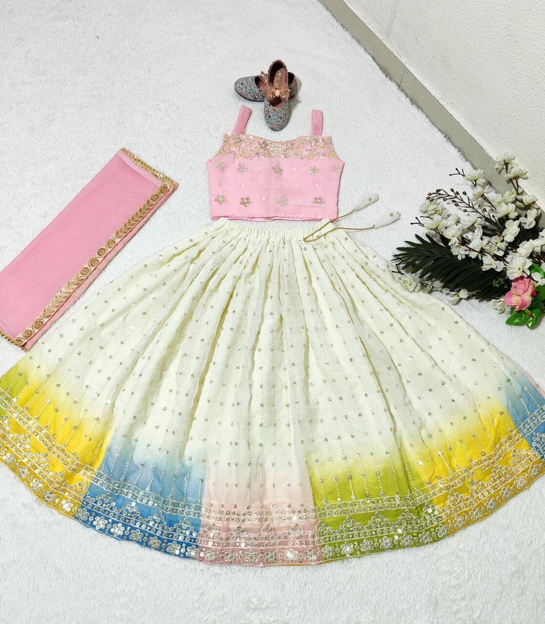 Sequins Embroidered with Beautiful Printed Kid’s Lehenga Kid's Lehenga Shopin Di Apparels