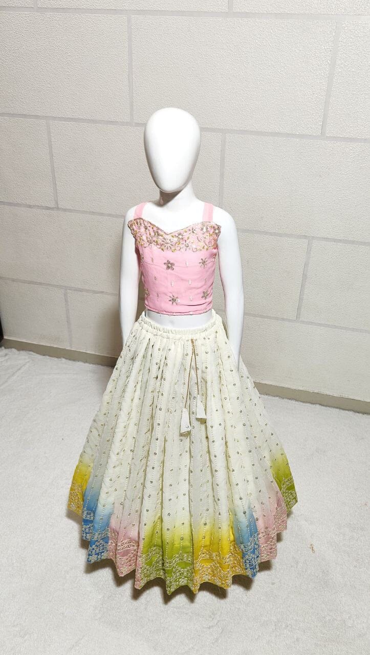 Sequins Embroidered with Beautiful Printed Kid’s Lehenga Kid's Lehenga Shopin Di Apparels