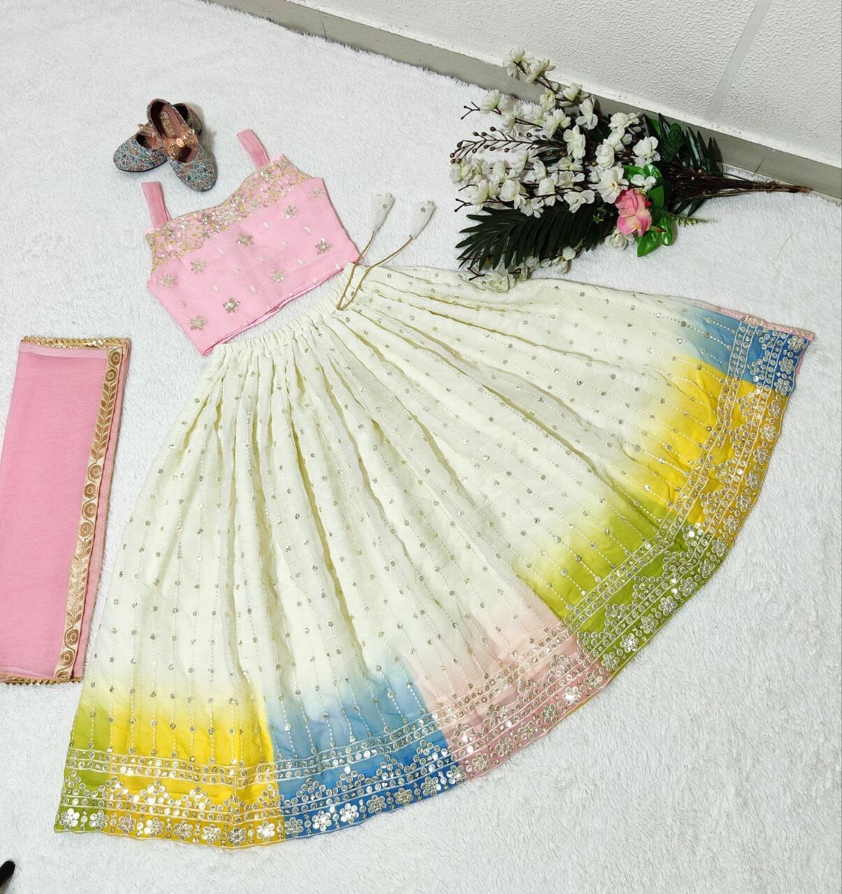 Sequins Embroidered with Beautiful Printed Kid’s Lehenga Kid's Lehenga Shopin Di Apparels