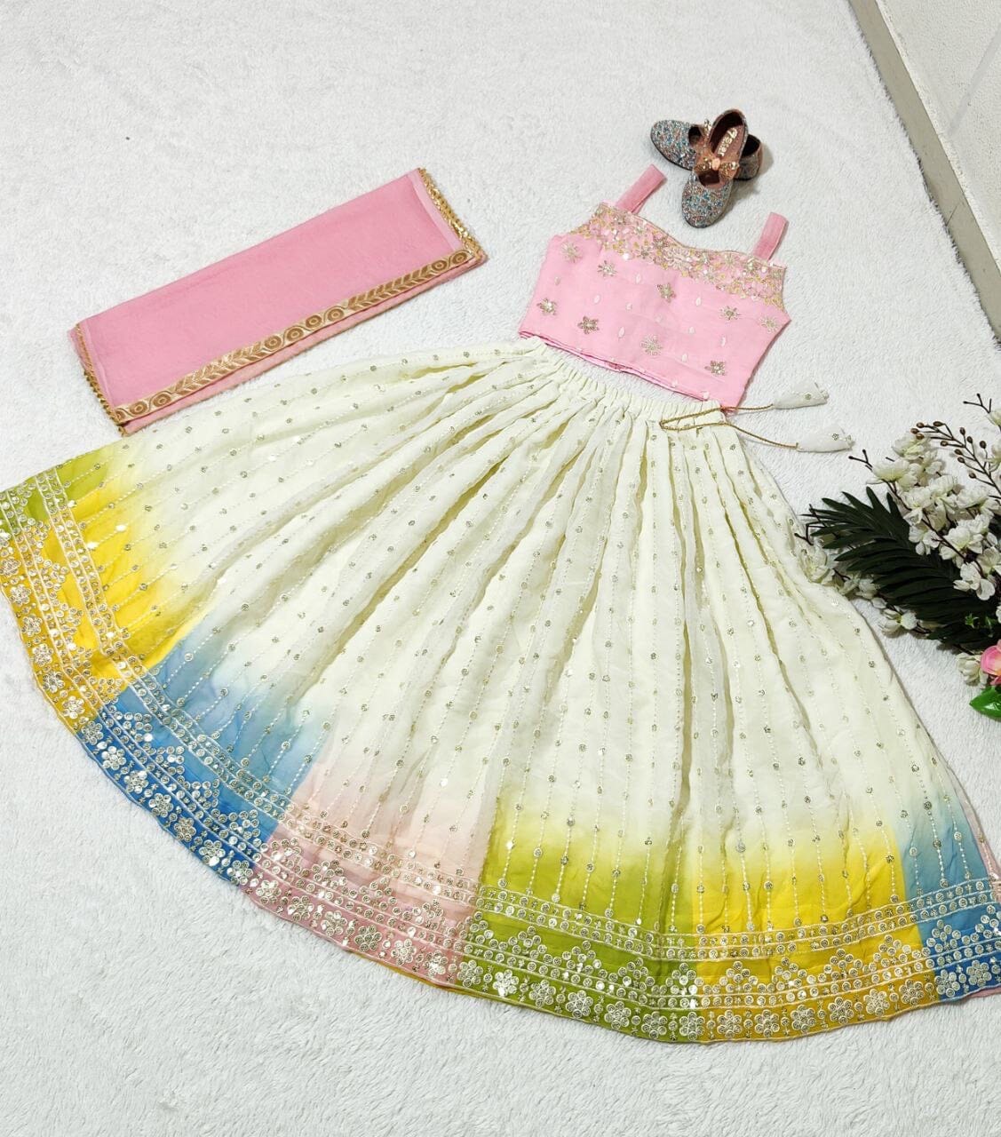 Sequins Embroidered with Beautiful Printed Kid’s Lehenga Kid's Lehenga Shopin Di Apparels