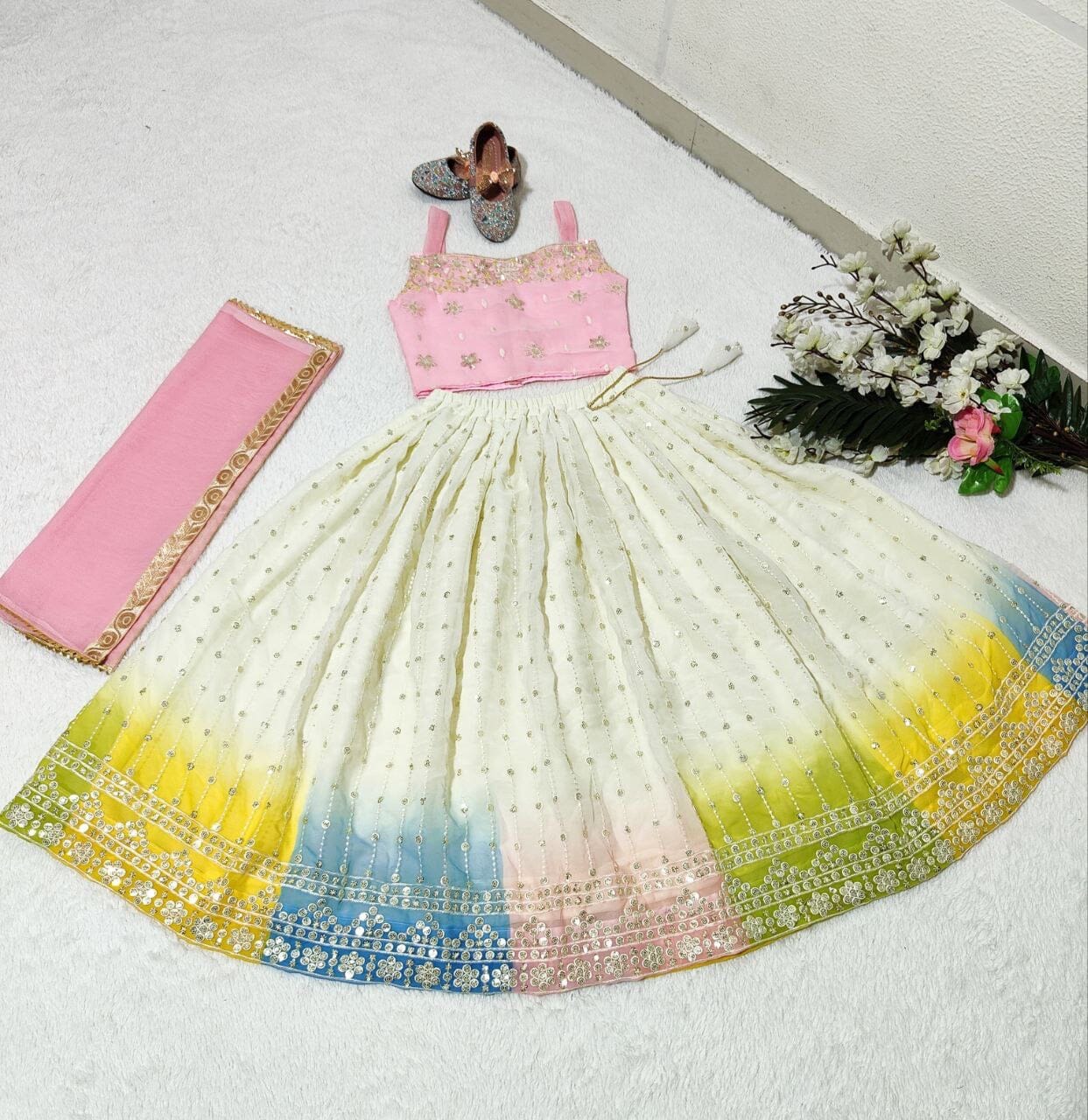 Sequins Embroidered with Beautiful Printed Kid’s Lehenga Kid's Lehenga Shopin Di Apparels