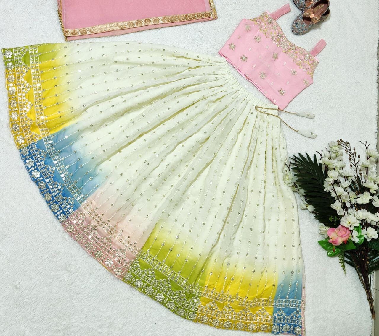Sequins Embroidered with Beautiful Printed Kid’s Lehenga Kid's Lehenga Shopin Di Apparels