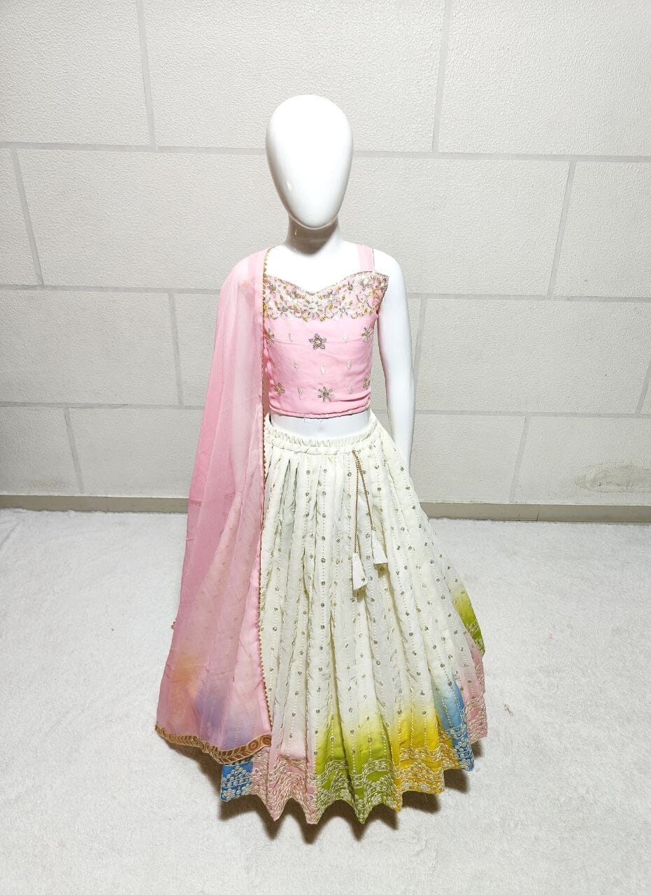 Sequins Embroidered with Beautiful Printed Kid’s Lehenga Kid's Lehenga Shopin Di Apparels