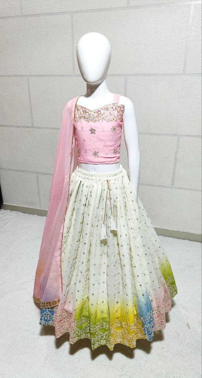 Sequins Embroidered with Beautiful Printed Kid’s Lehenga Kid's Lehenga Shopin Di Apparels