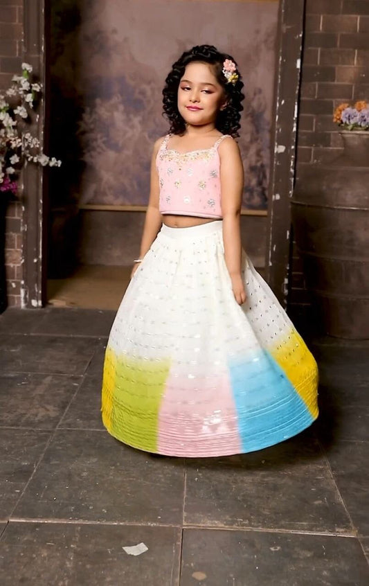 Sequins Embroidered with Beautiful Printed Kid’s Lehenga Kid's Lehenga Shopin Di Apparels