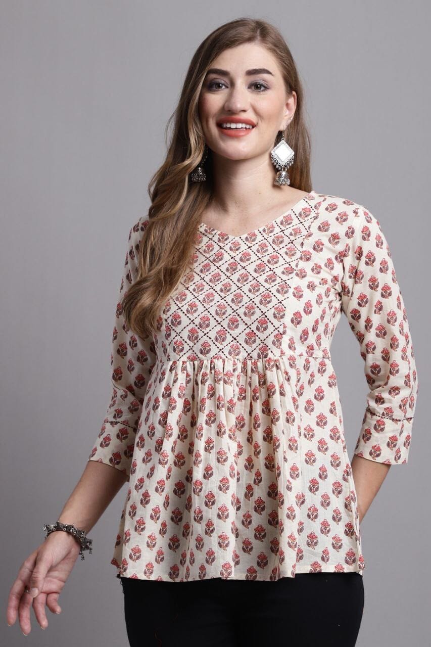 Small Flower Pure Cotton Printed Western Top Western Top Shopin Di Apparels