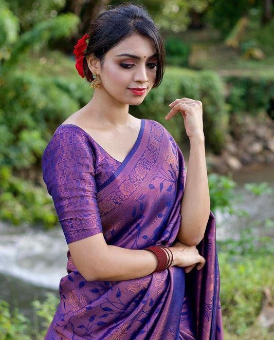 Soft Lichi Silk Saree with blouse in 5 colors Shopin Di Apparels Purple