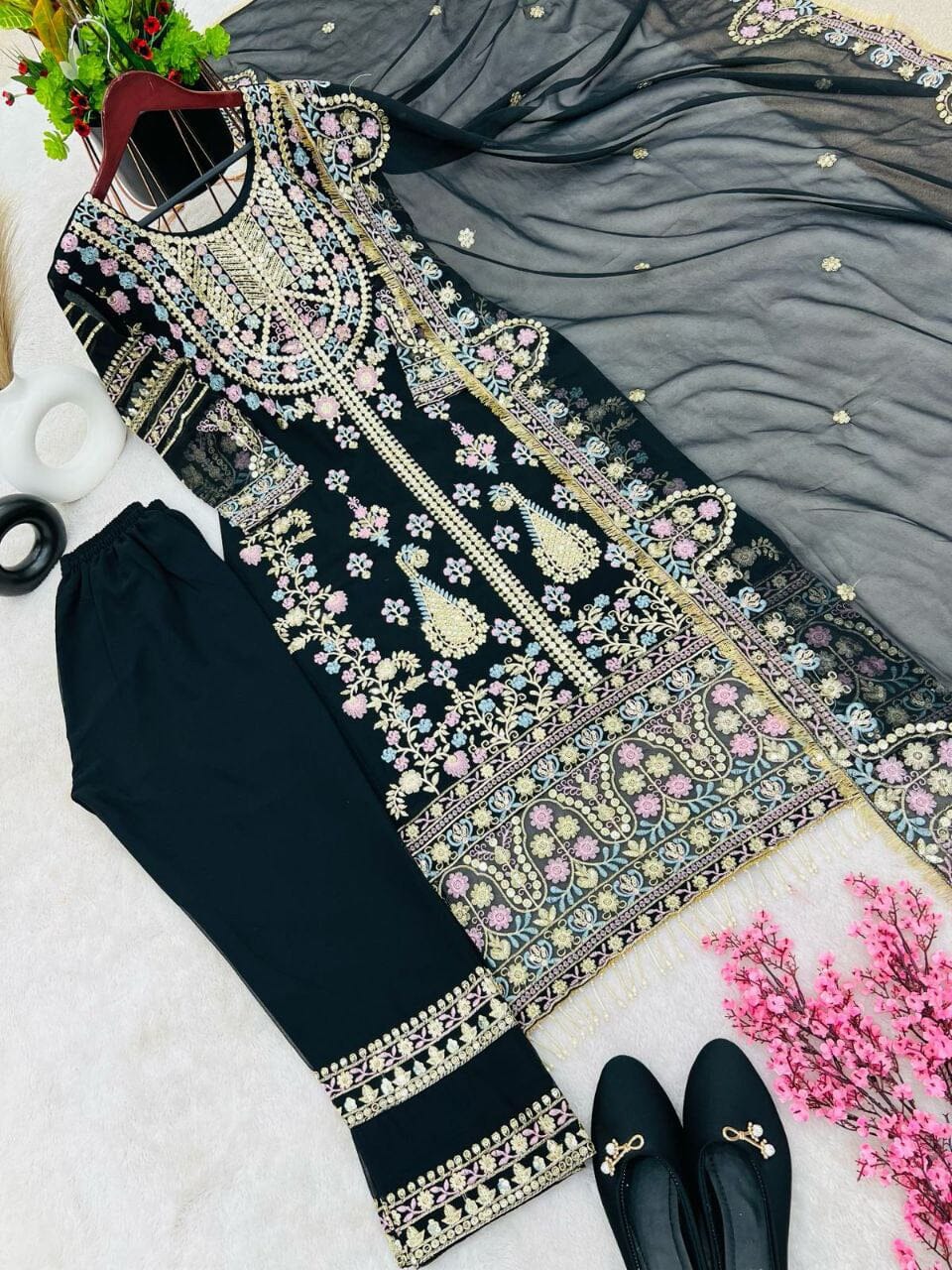 SR 1612 Black Festive Georgette Heavy Embroidered Suit in New Colors Ready Made Designer Suits Shopin Di Apparels