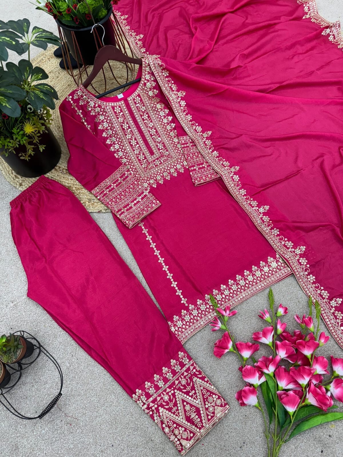 SRK 5151 Rani Pure Chinnon Silk Sequence work Straight Cut Readymade Suit Ready Made Designer Suits Shopin Di Apparels