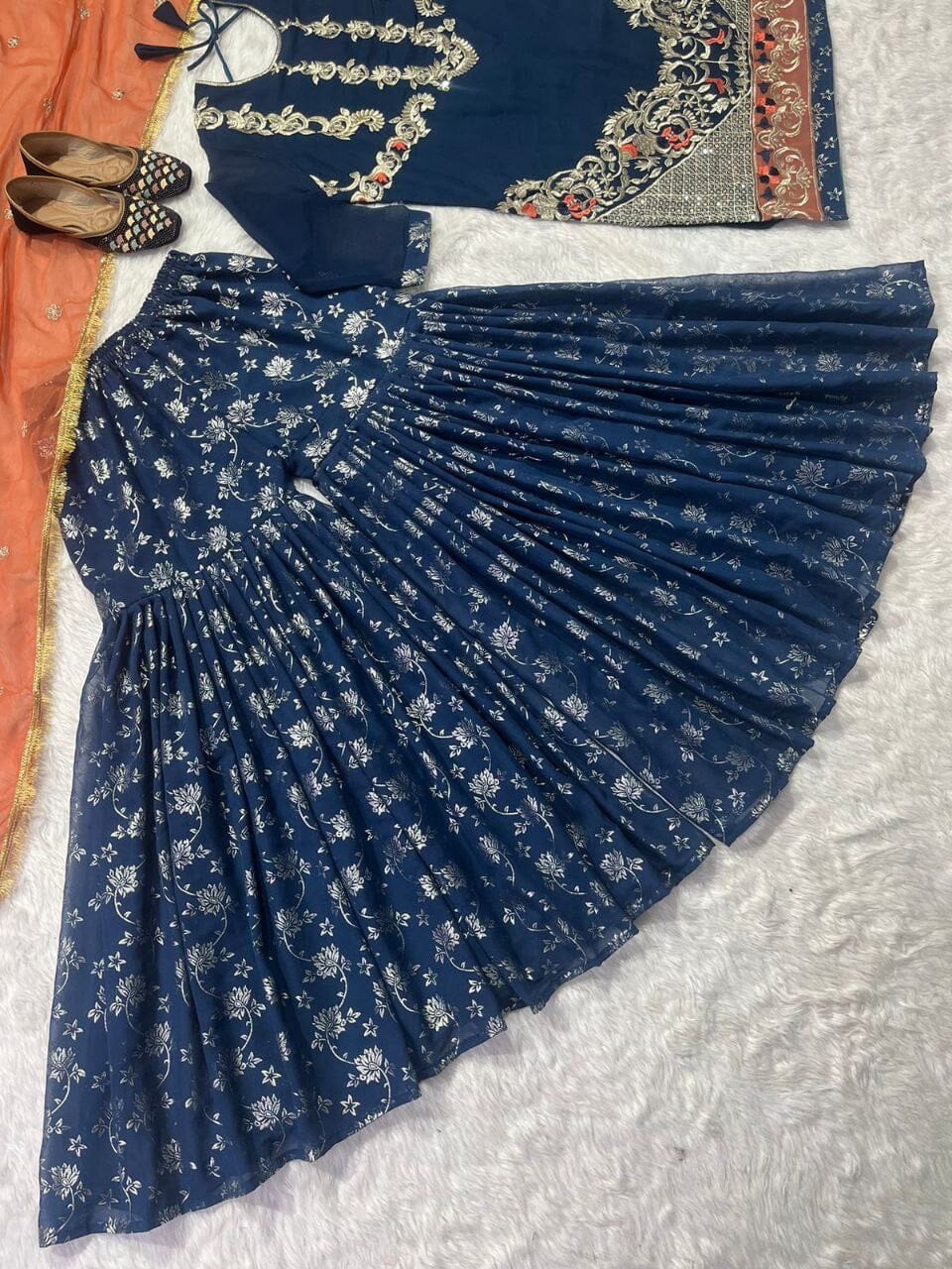 Teal Blue Heavy Faux Georgette Fancy Sharara Suit Ready Made Designer Suits Shopindiapparels.com