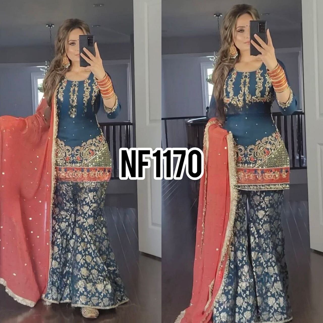 Teal Blue Heavy Faux Georgette Fancy Sharara Suit Ready Made Designer Suits Shopindiapparels.com