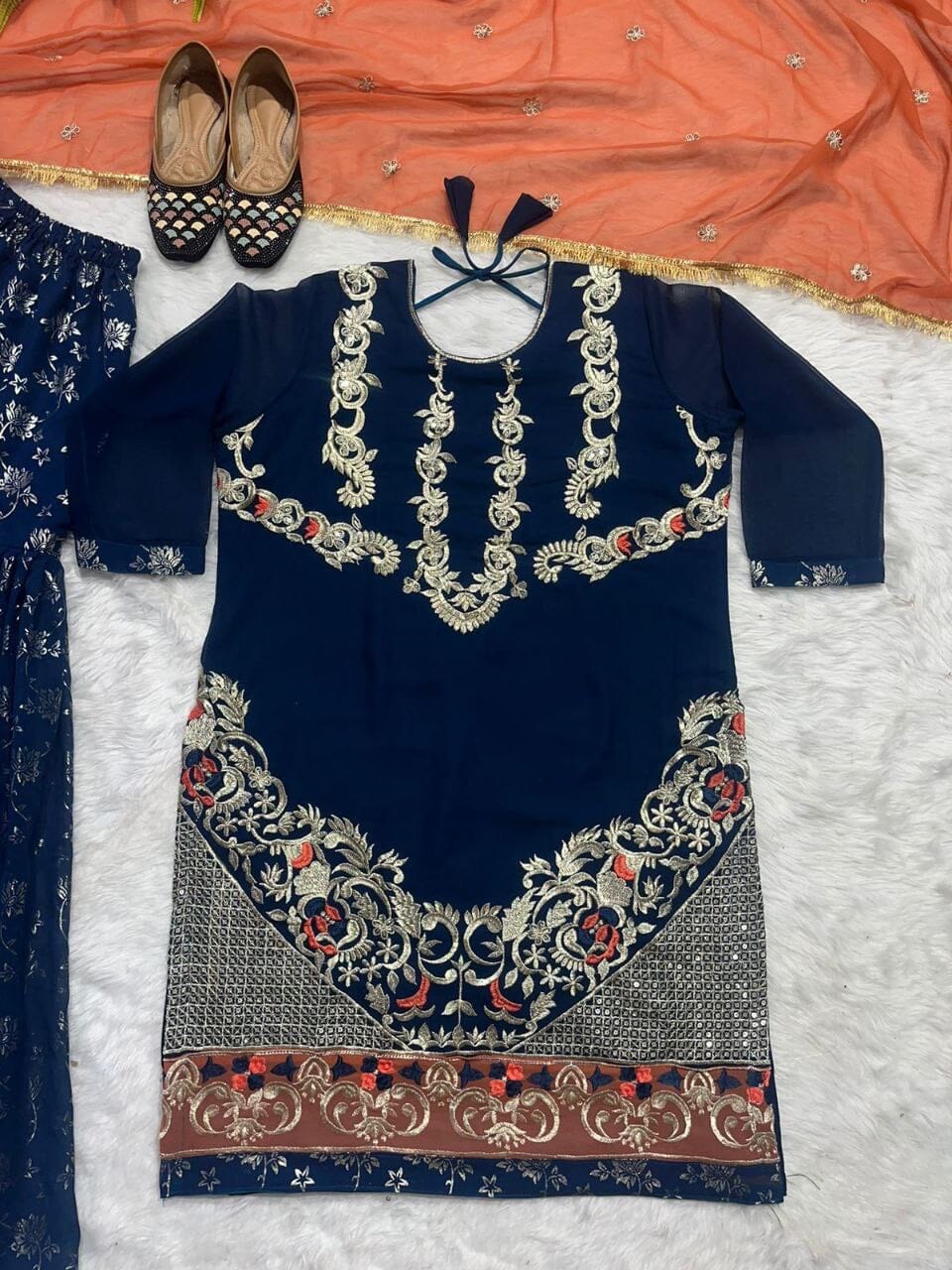 Teal Blue Heavy Faux Georgette Fancy Sharara Suit Ready Made Designer Suits Shopindiapparels.com