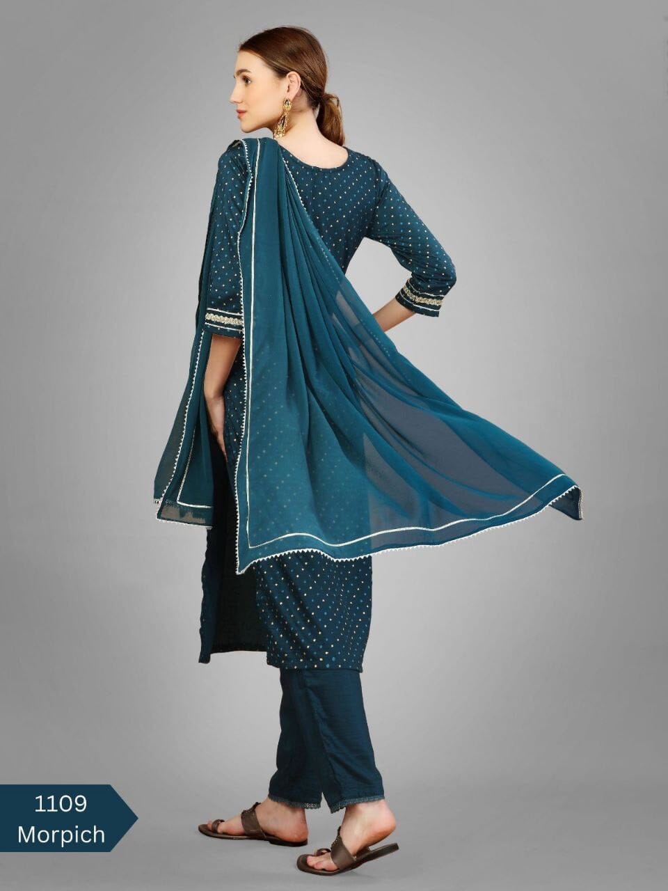 Teal Silk Blend Sequence Embroidered Designer Kurti with Dupatta and Bottom Kurti with Dupatta and Bottom Shopin Di Apparels
