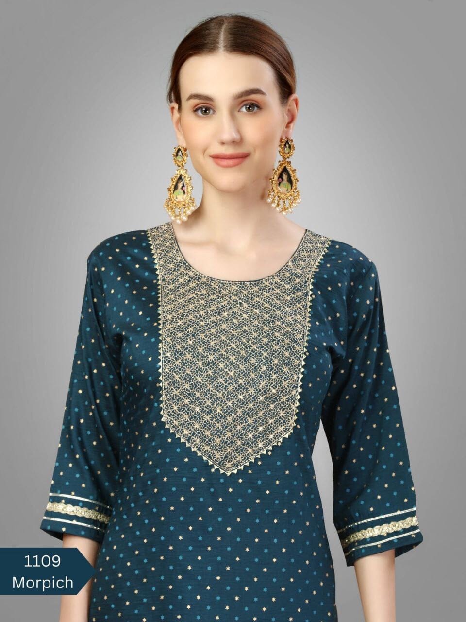 Teal Silk Blend Sequence Embroidered Designer Kurti with Dupatta and Bottom Kurti with Dupatta and Bottom Shopin Di Apparels