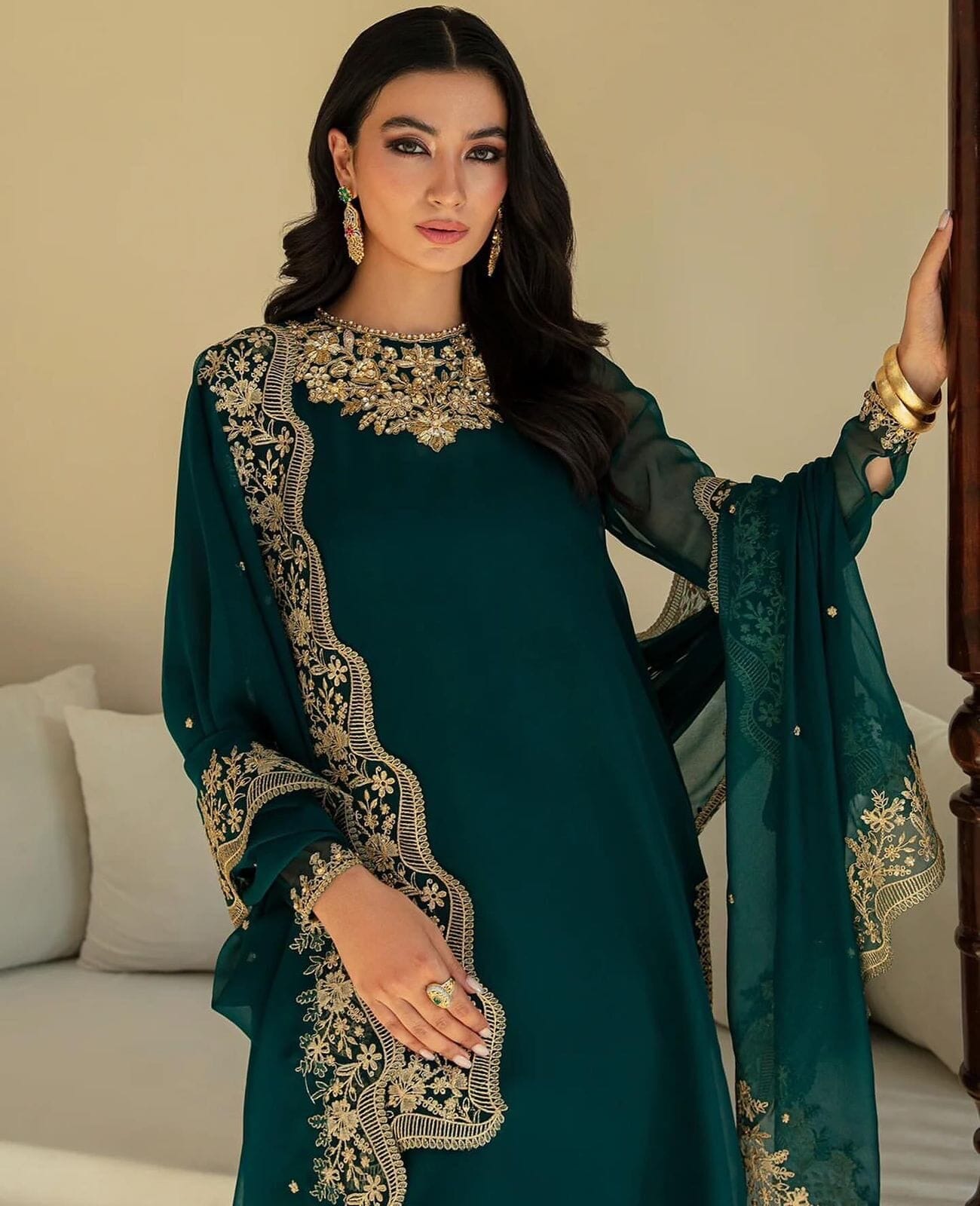 Trending faux Georgette Designer Kurti with Dupatta and Pant set Ready Made Designer Suits Shopin Di Apparels
