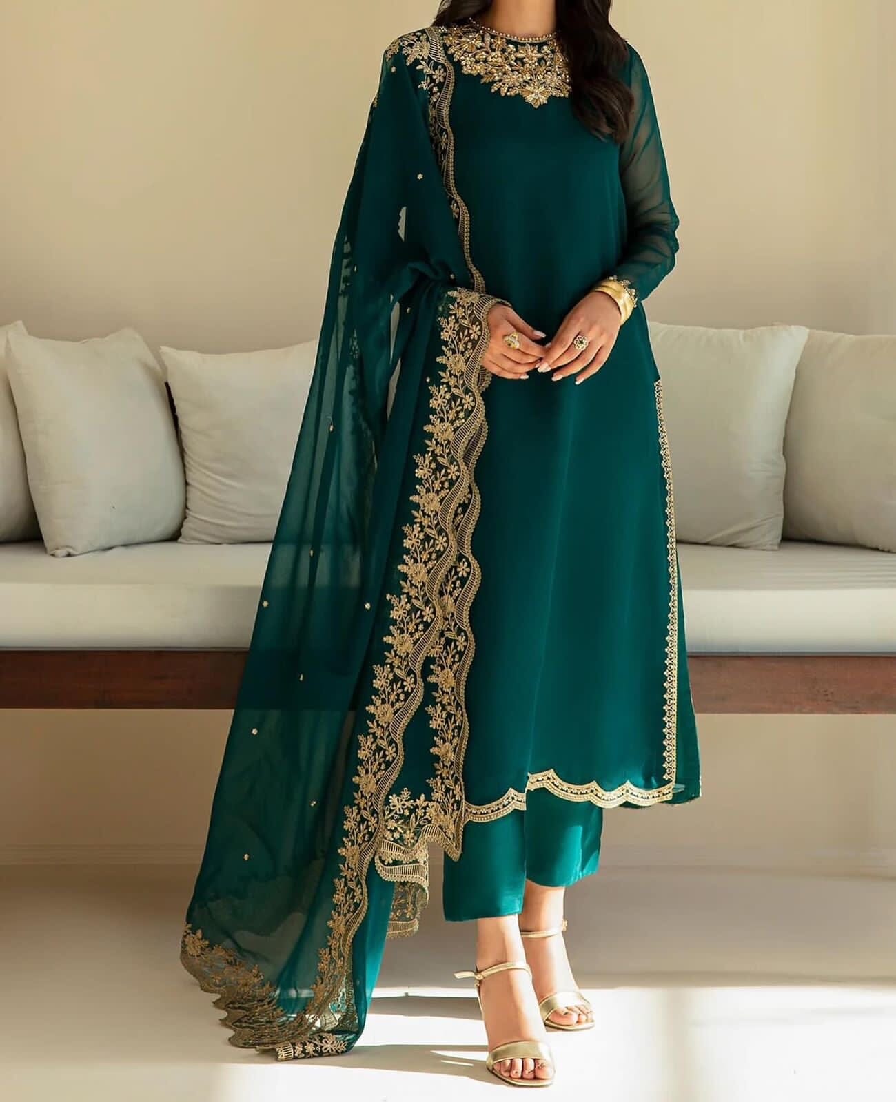 Trending faux Georgette Designer Kurti with Dupatta and Pant set Ready Made Designer Suits Shopin Di Apparels