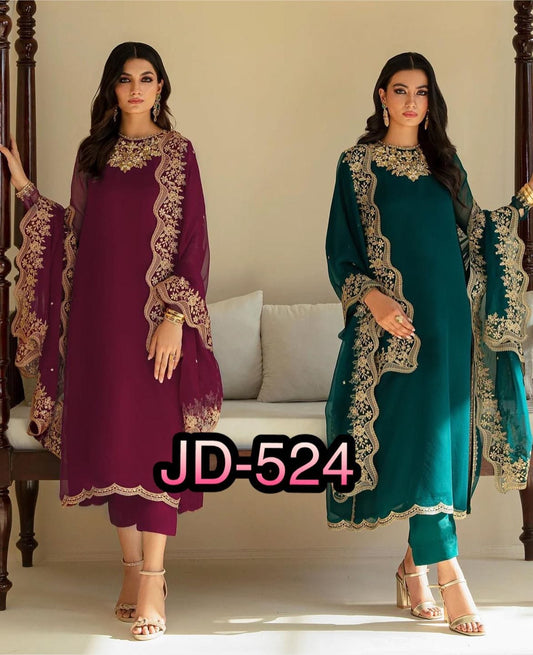 Trending faux Georgette Designer Kurti with Dupatta and Pant set Ready Made Designer Suits Shopin Di Apparels