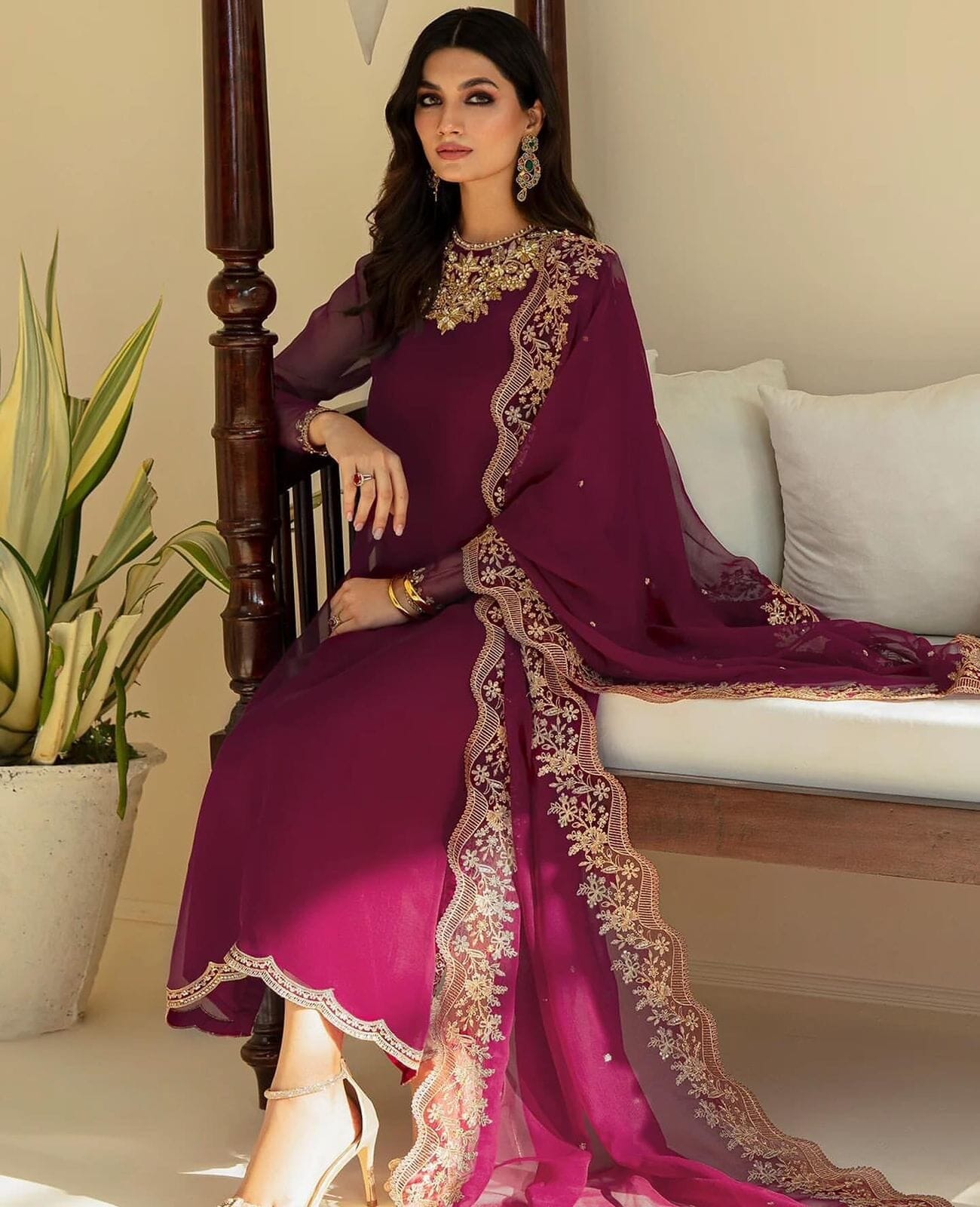 Trending faux Georgette Designer Kurti with Dupatta and Pant set Ready Made Designer Suits Shopin Di Apparels